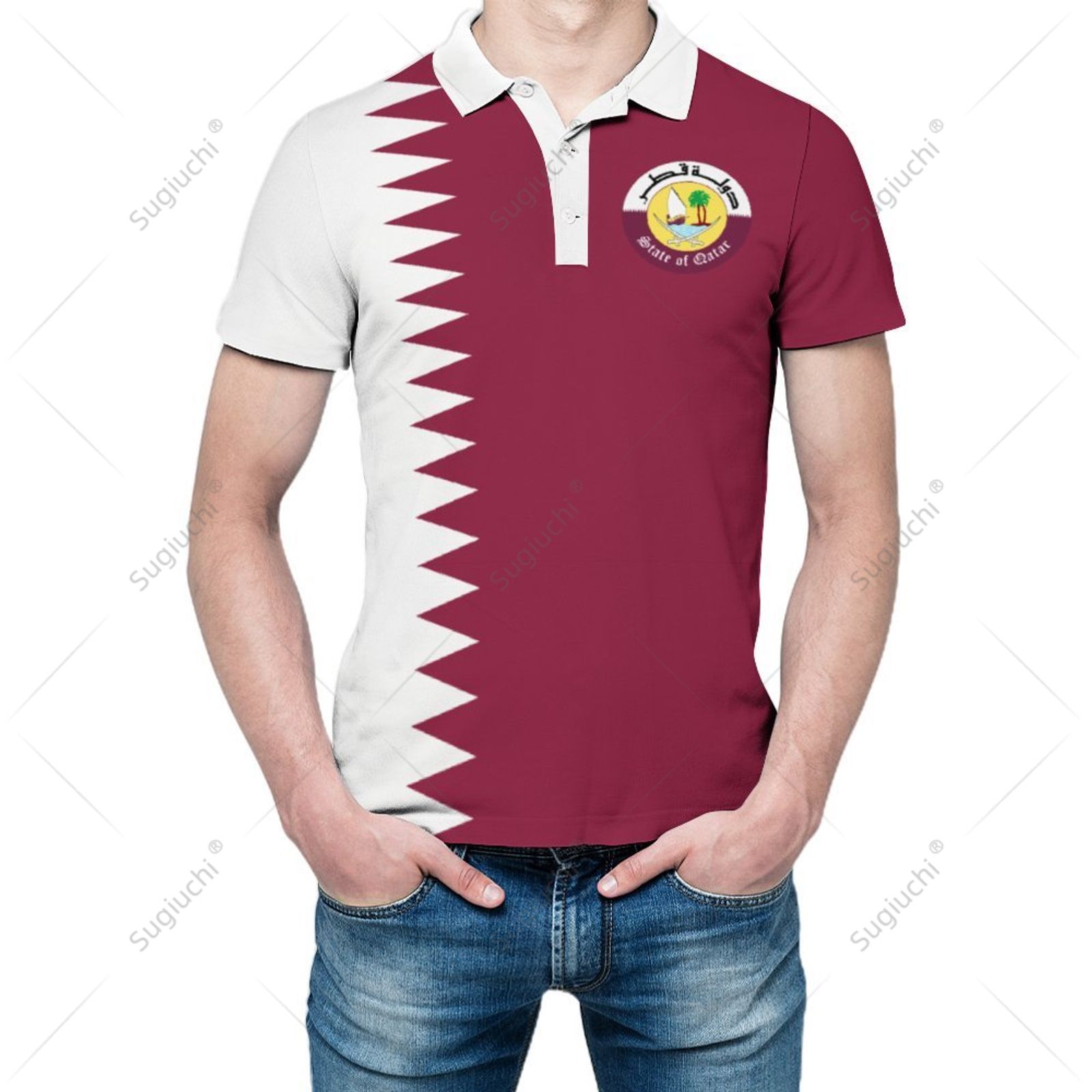 3D Printing Qatar - Футболка-поло унисекс с 3D-принтом флага Катара,